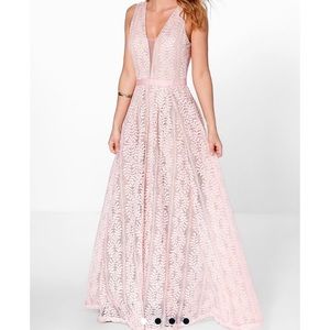 Boutique All Lace Plunge Neck Maxi Dress